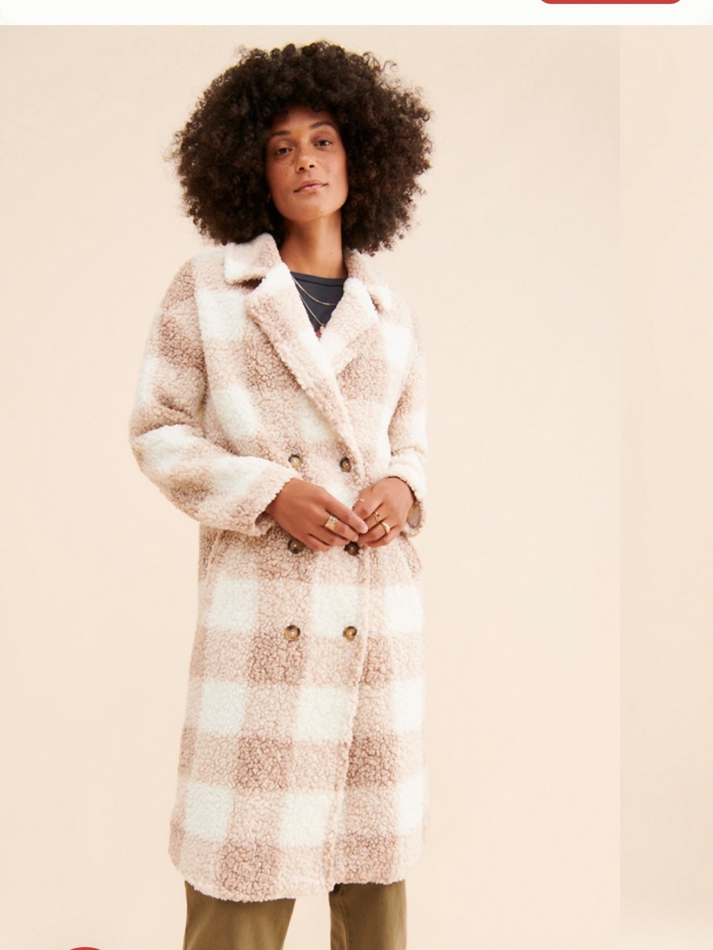 Saylor Sarina Sherpa Plaid Coat - Camel